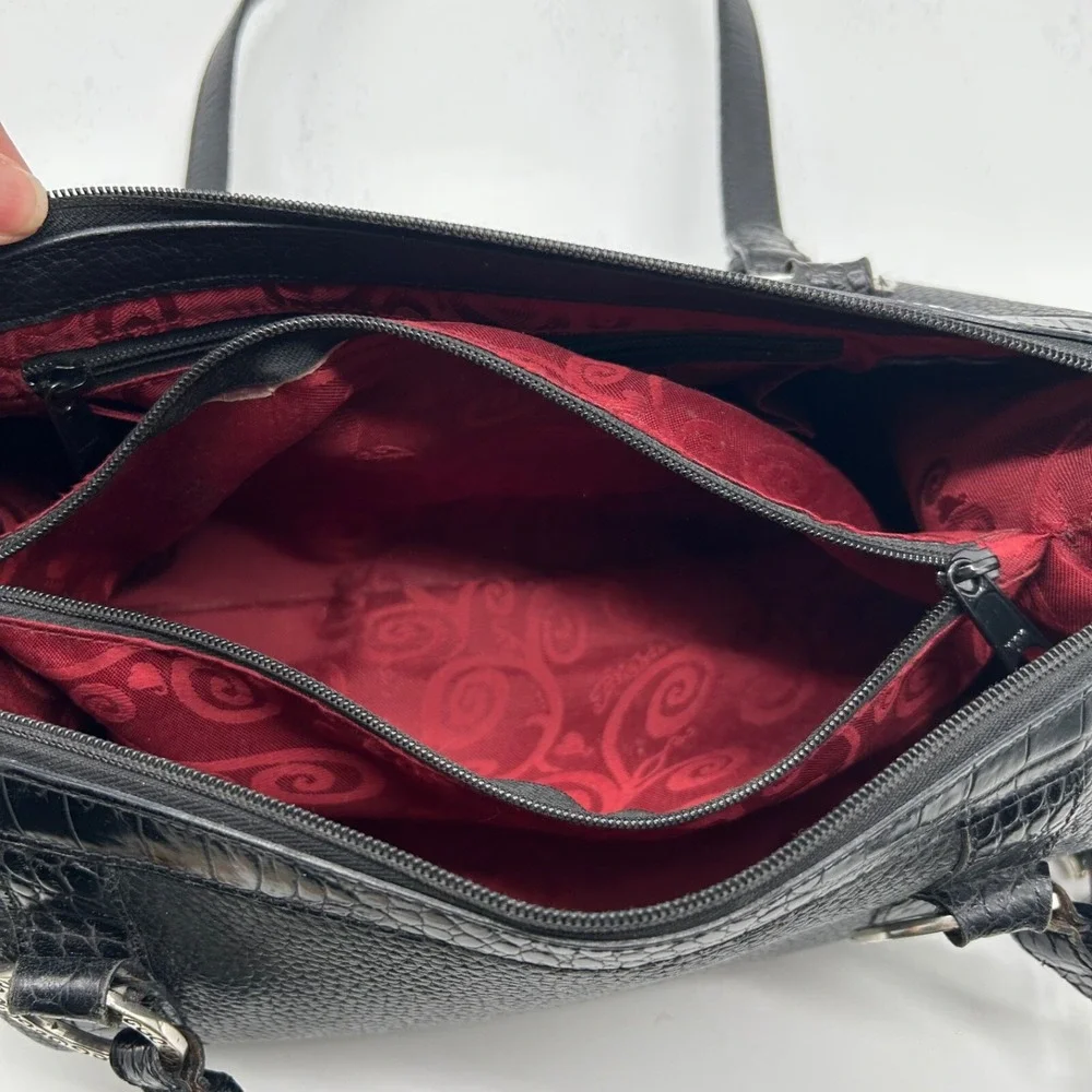 Brighton‎ Satchel Shoulder Bag Handbag Black Pebbled Leather EUC